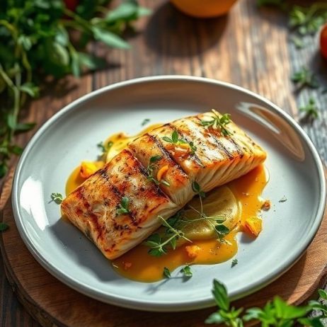 Cá hồi áp chảo sốt cam